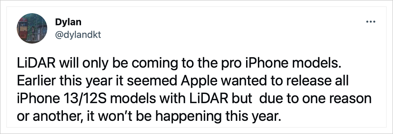 LiDAR 只會在 iPone 13 Pro 機型