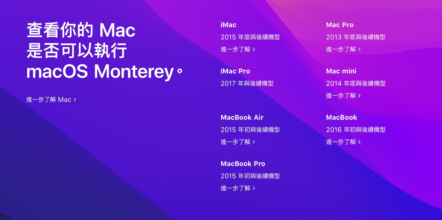 macOS 12 monterey 適用裝置