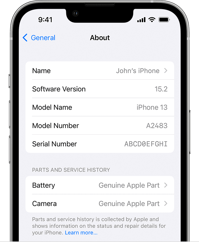 iOS 15.2 - iPhone 零件和維修記錄